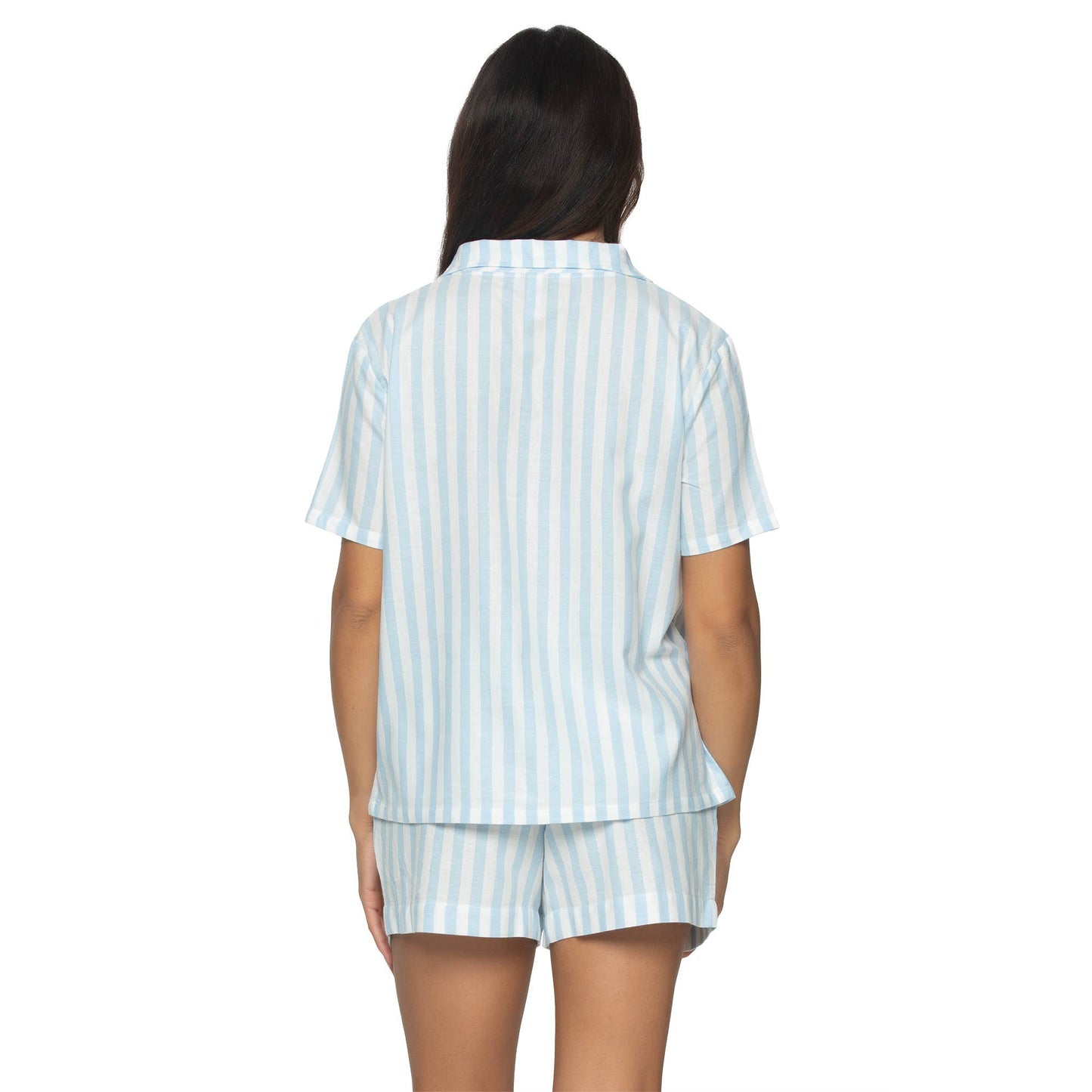 Mirielle Cotton Twill S/S Top & Shorts PJ Set - Placid Blue
