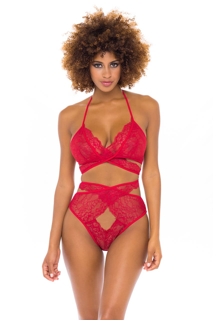 CHARLENA LACE BRA SET: Blue Coral / S/M