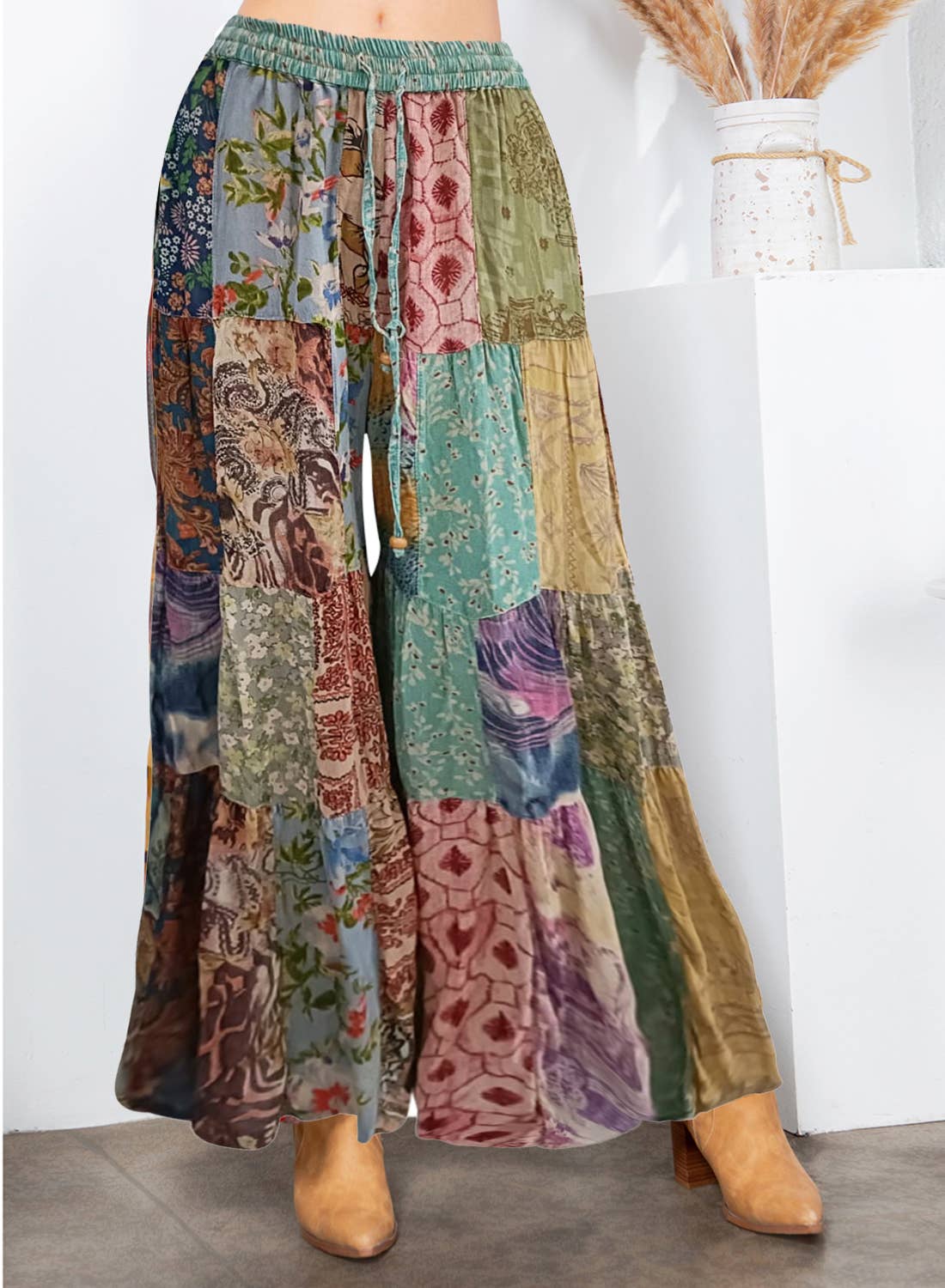 Retro Revival: Long Flared Patchwork Pants