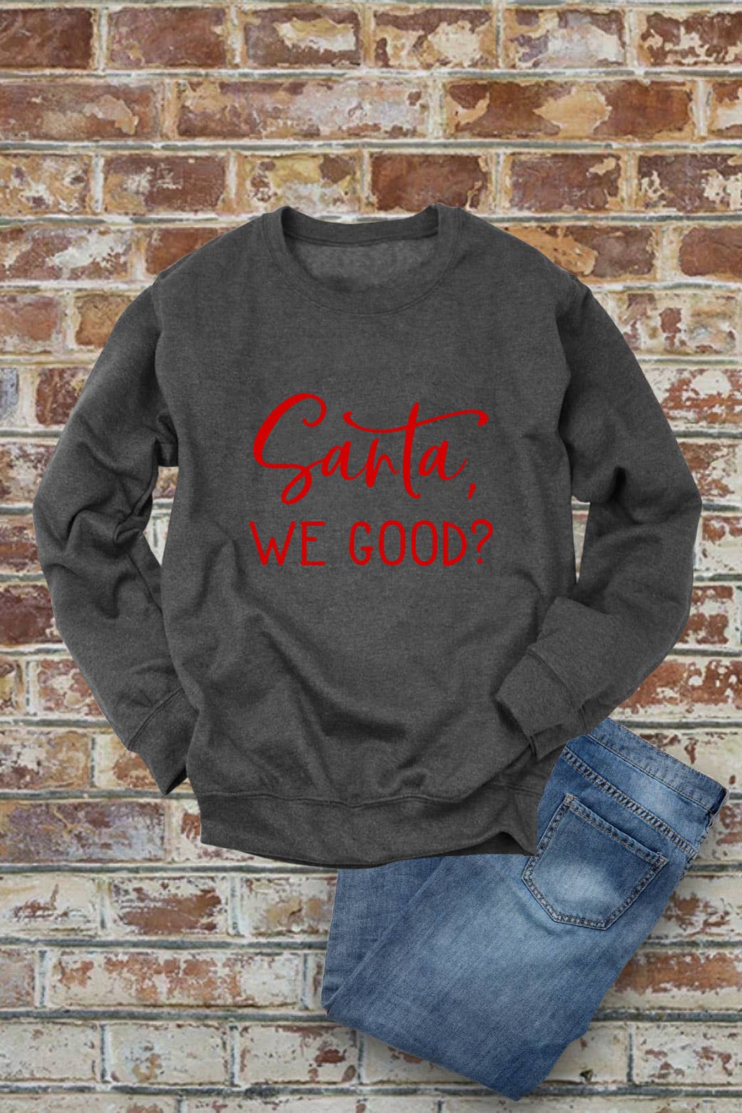 Santa, We Good?, Christmas, Unisex Cotton Fleece Sweatshirt: White/Red / L