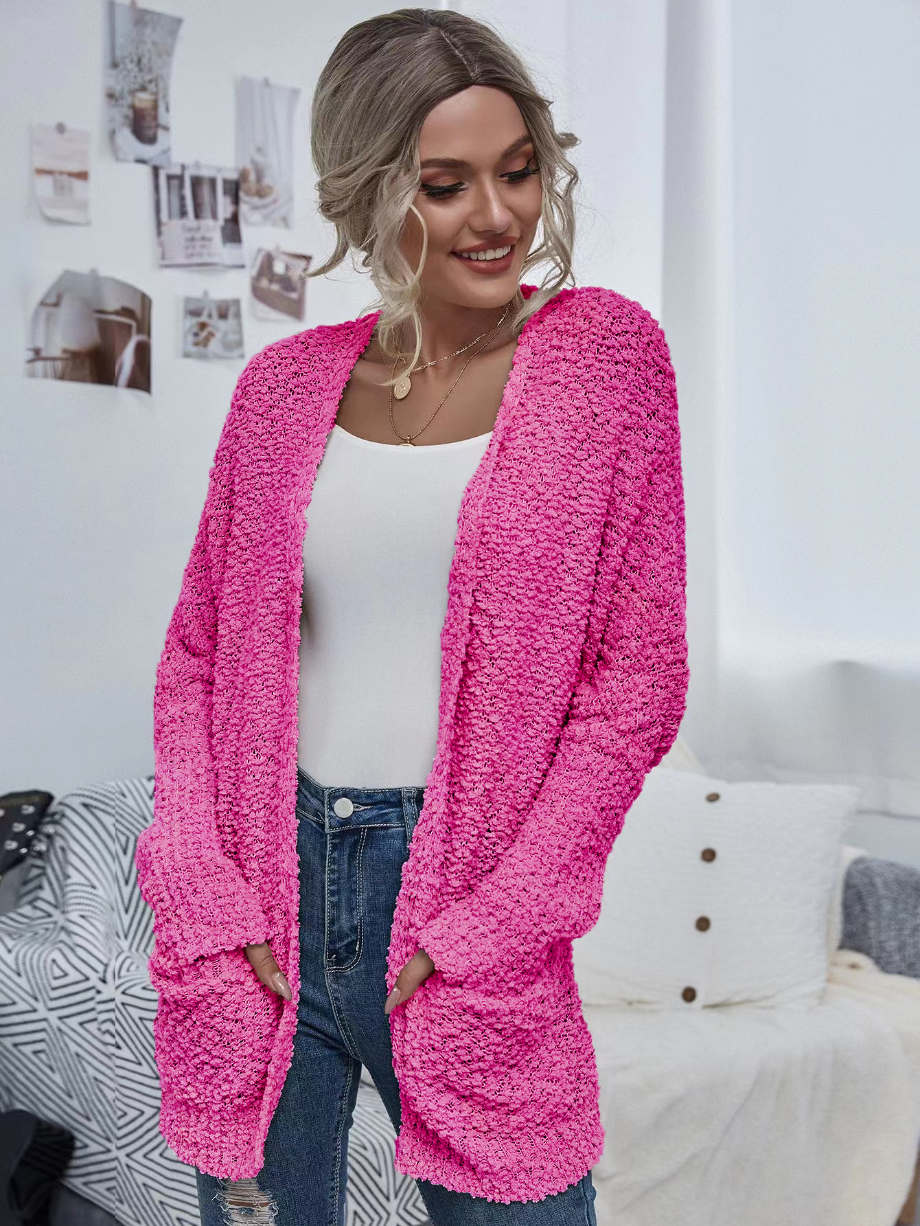Valentino Pink Chunky Knit Open Cardigan w/ Pockets: M