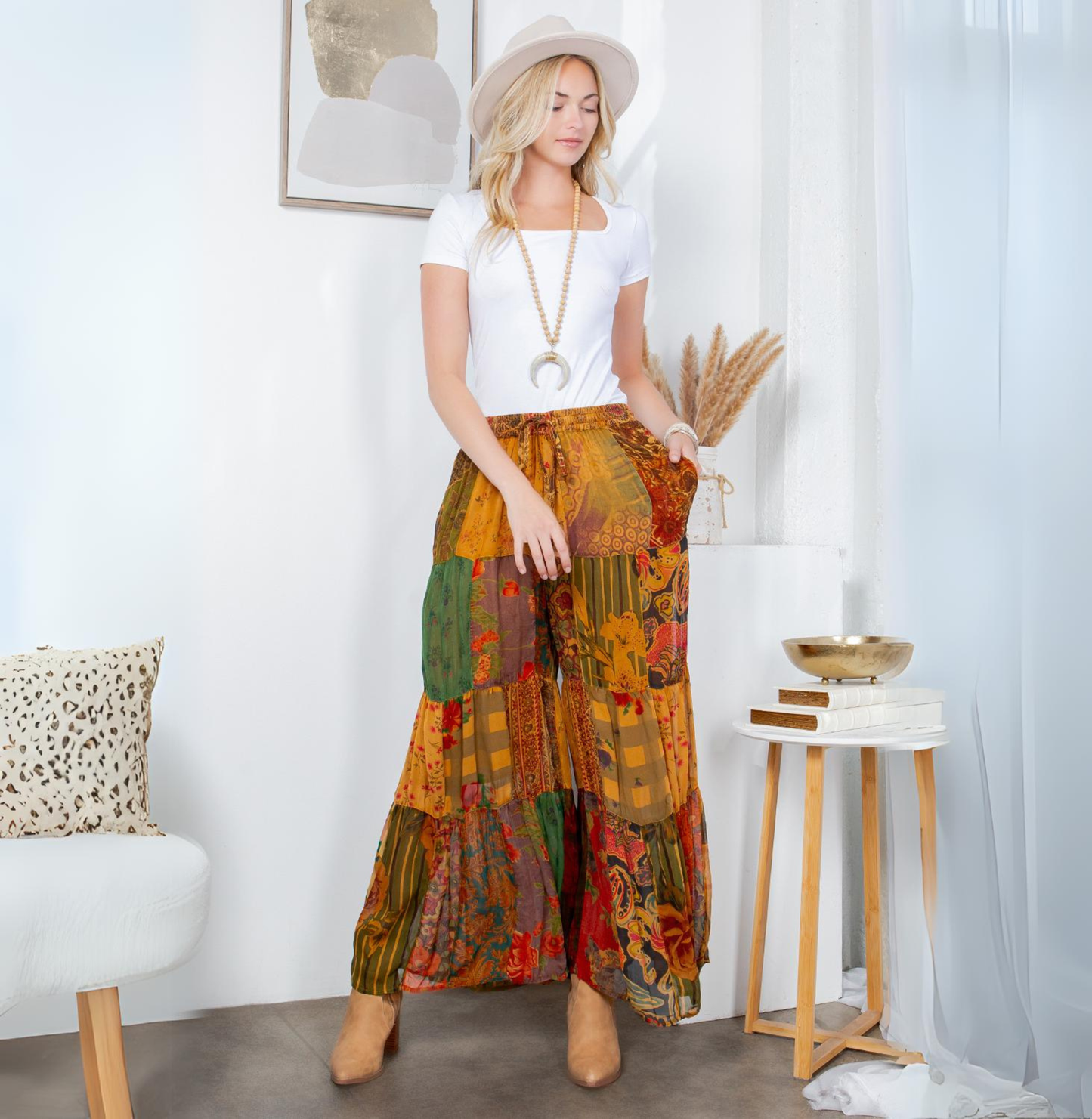 Retro Revival: Long Flared Patchwork Pants