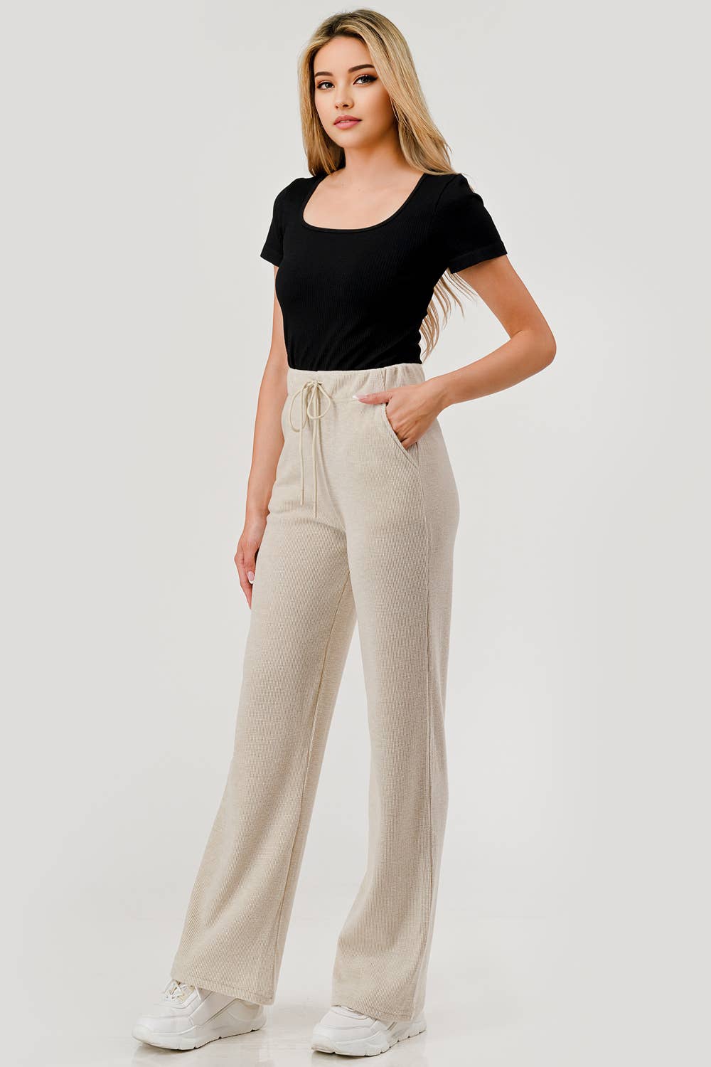 Womens Waffle Textured Fleece Straight Leg Pants