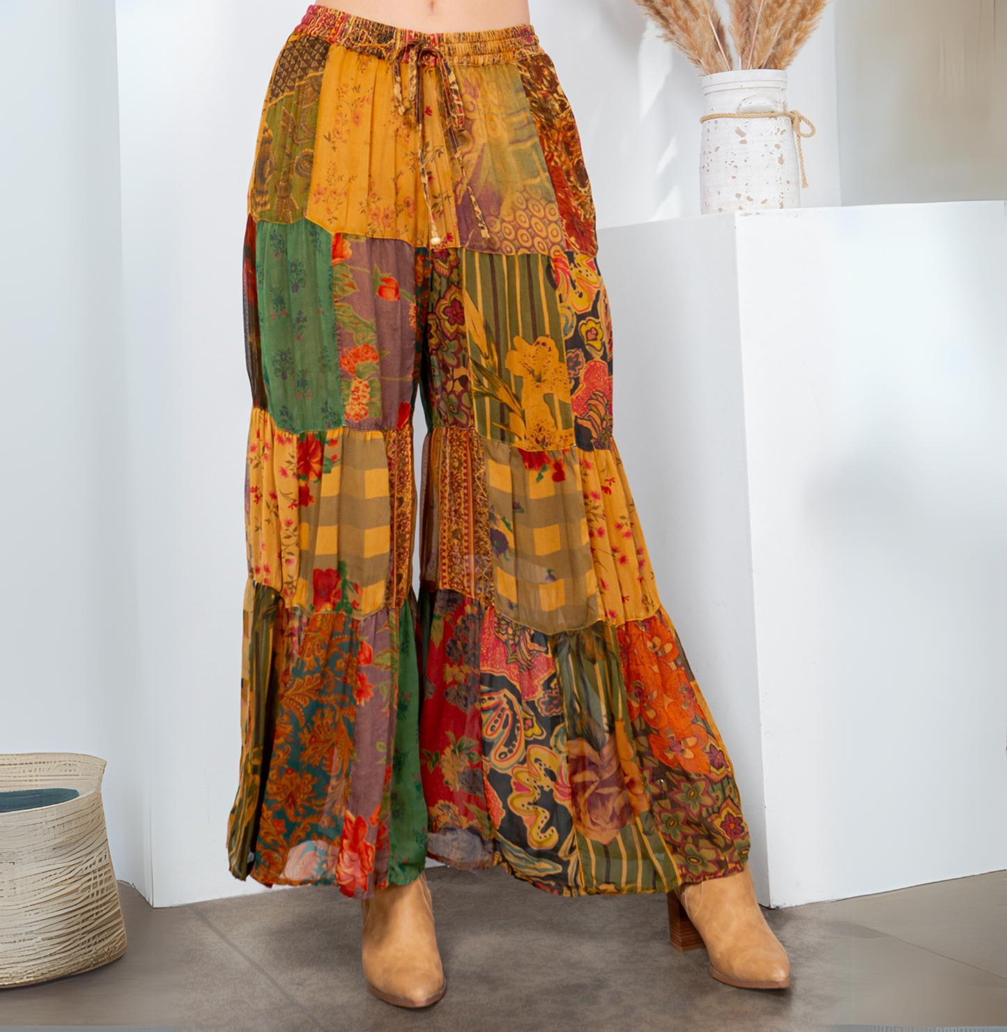 Retro Revival: Long Flared Patchwork Pants