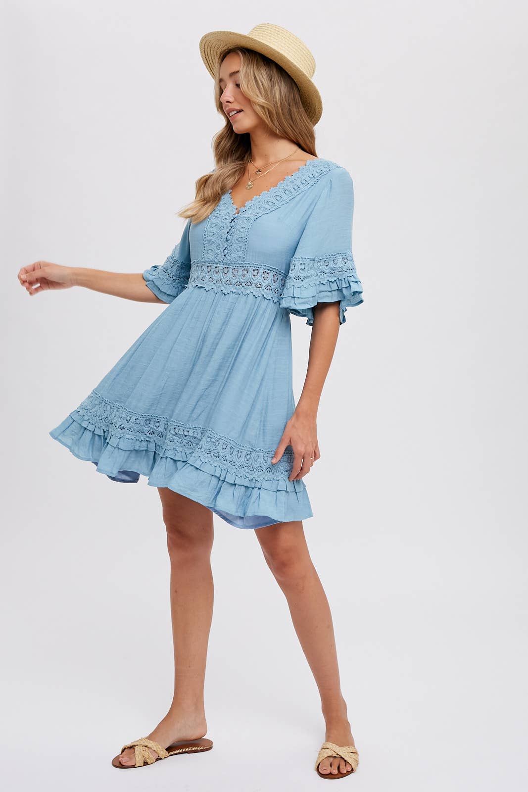V-NECK LACE DRESS - Open Back with Tie Detail