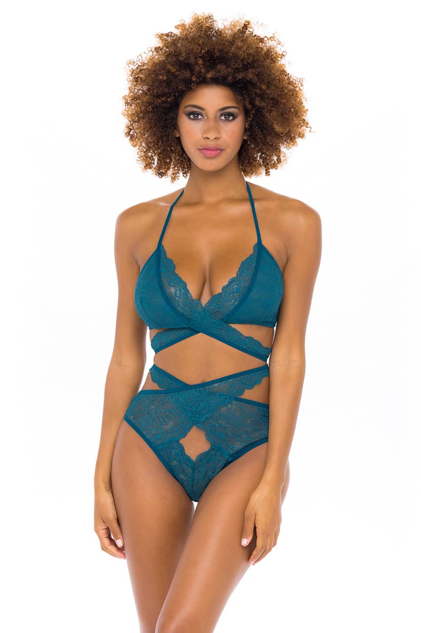 CHARLENA LACE BRA SET: Blue Coral / S/M