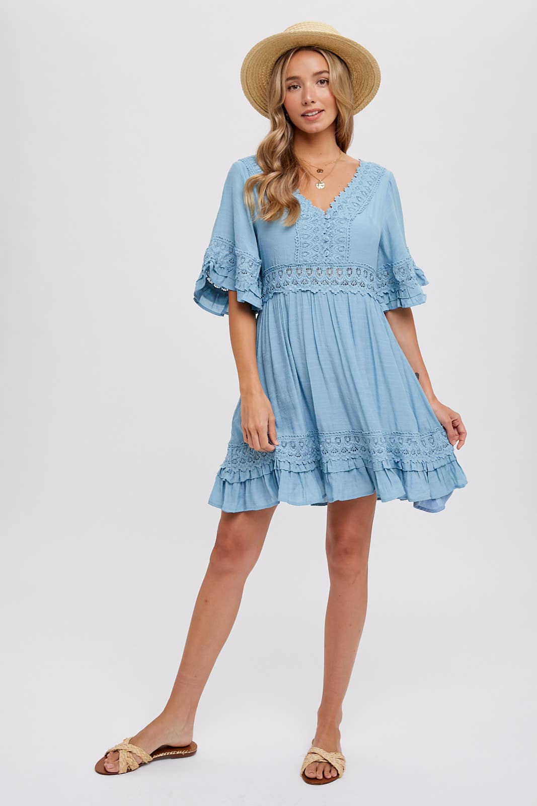 V-NECK LACE DRESS - Open Back with Tie Detail