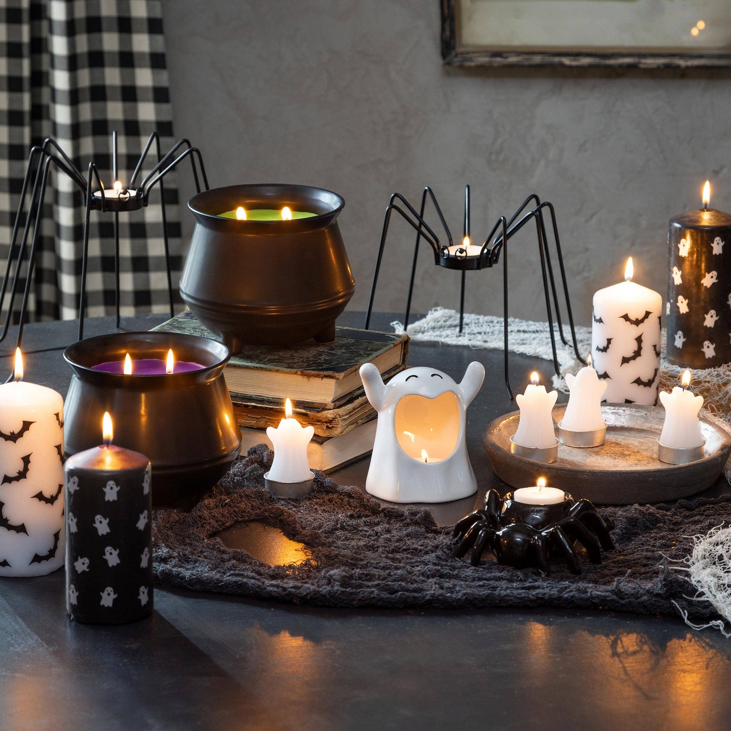 Happy Hauntings, Ghost Tealight Wax Candle, Set of 4