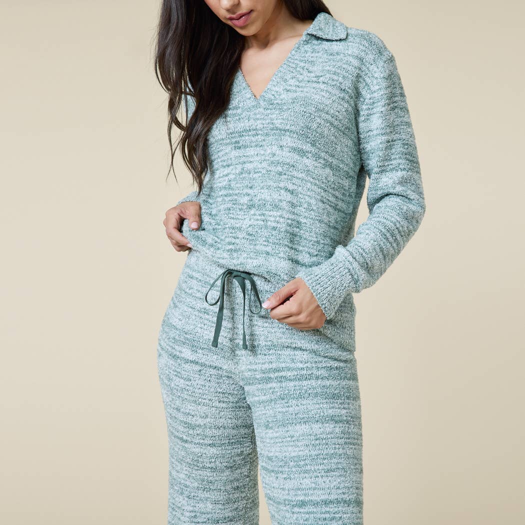 Women's Johnny Collar Lounge Set in Soft Heather Marshmallow