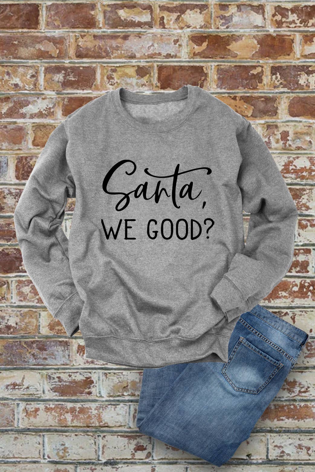 Santa, We Good?, Christmas, Unisex Cotton Fleece Sweatshirt: White/Red / S