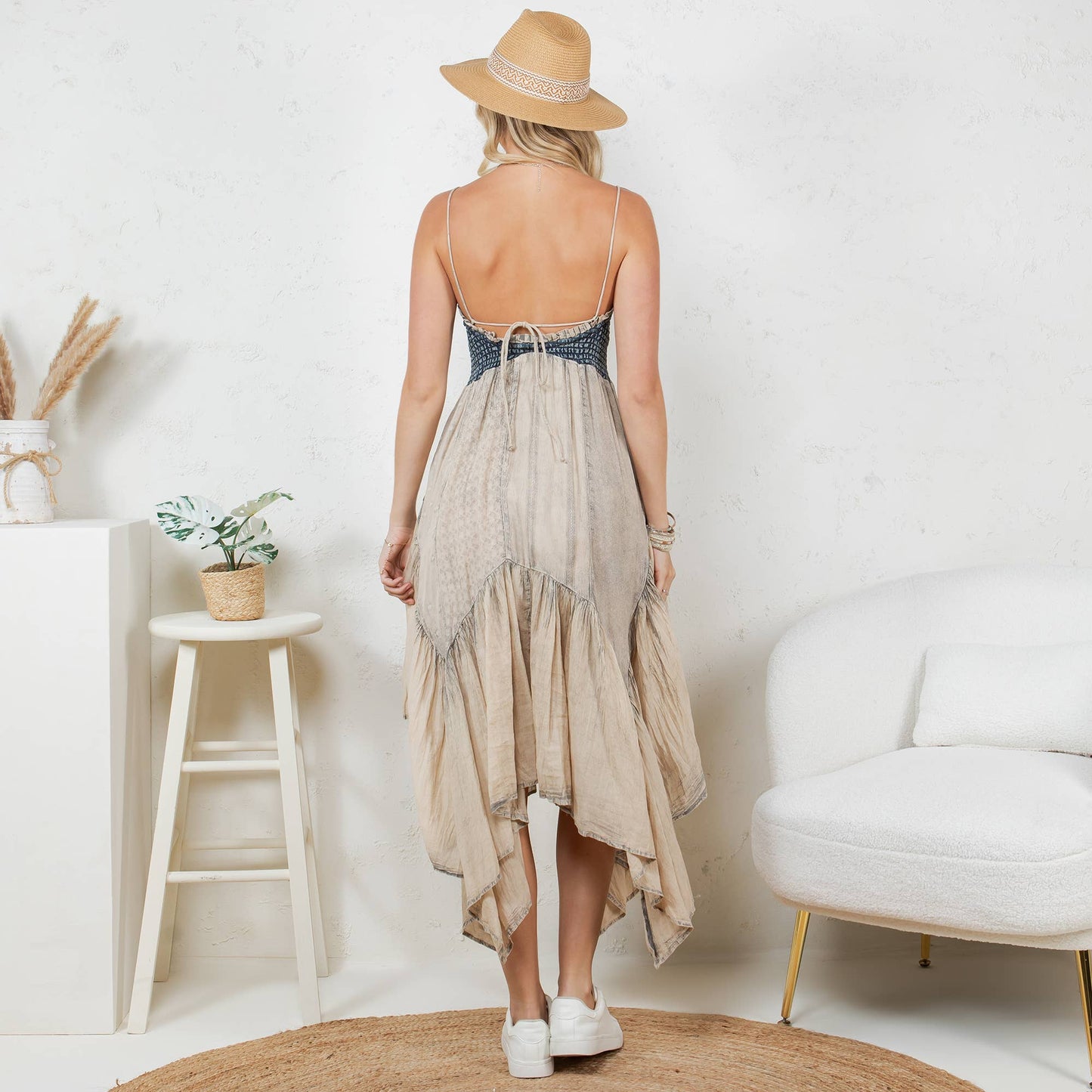 Preorder: Handkerchief Hem Mid-Length Dress with Patches NEW