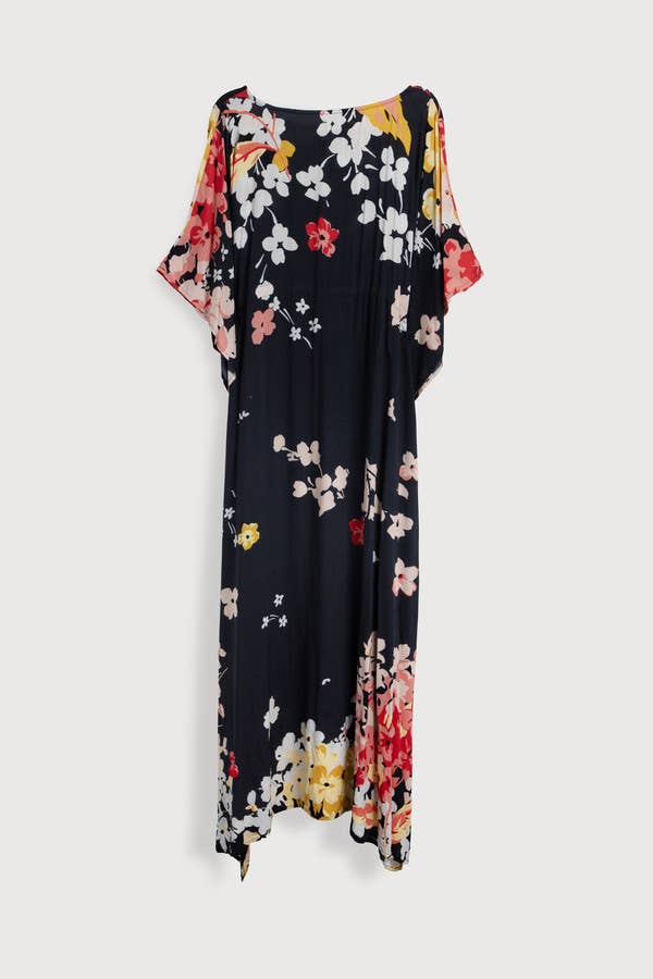 Multicolored Fiore Tie Waist Keyhole Kaftan