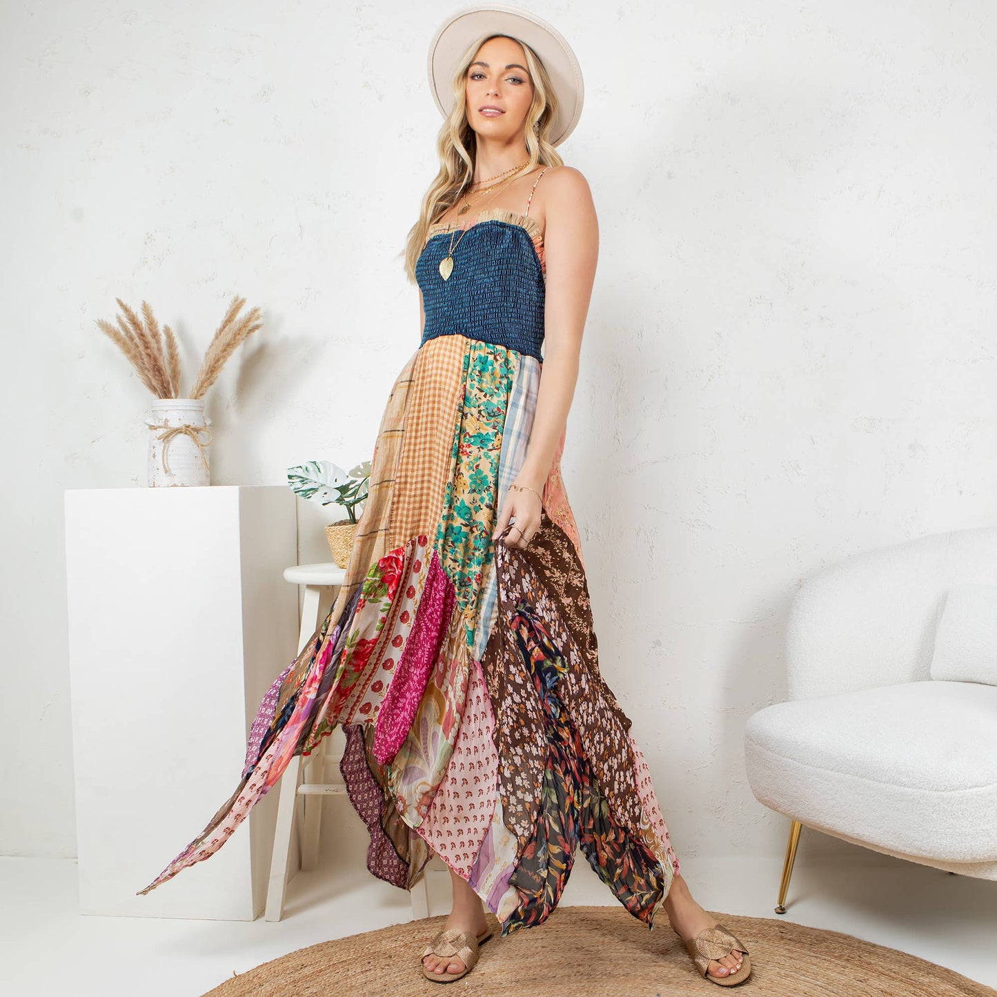 Preorder: Handkerchief Hem Mid-Length Dress with Patches NEW