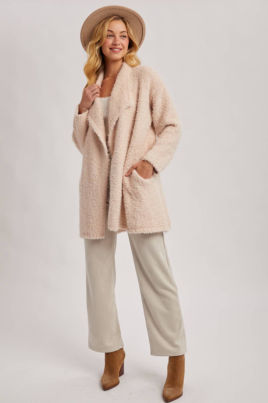 SOFT FUZZY DRAPE FRONT CARDIGAN