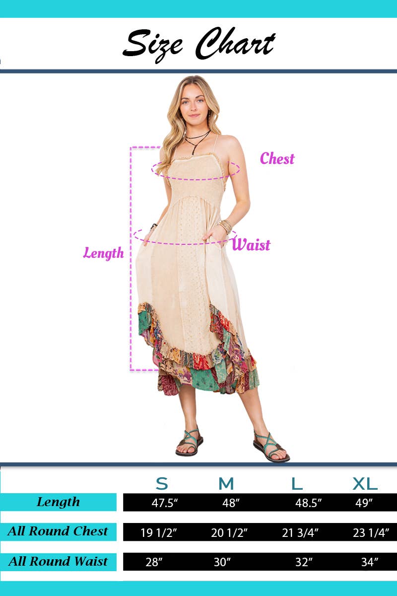 Sun-Kissed Patchwork: Smocked Bliss Boho Mid-Length Dress