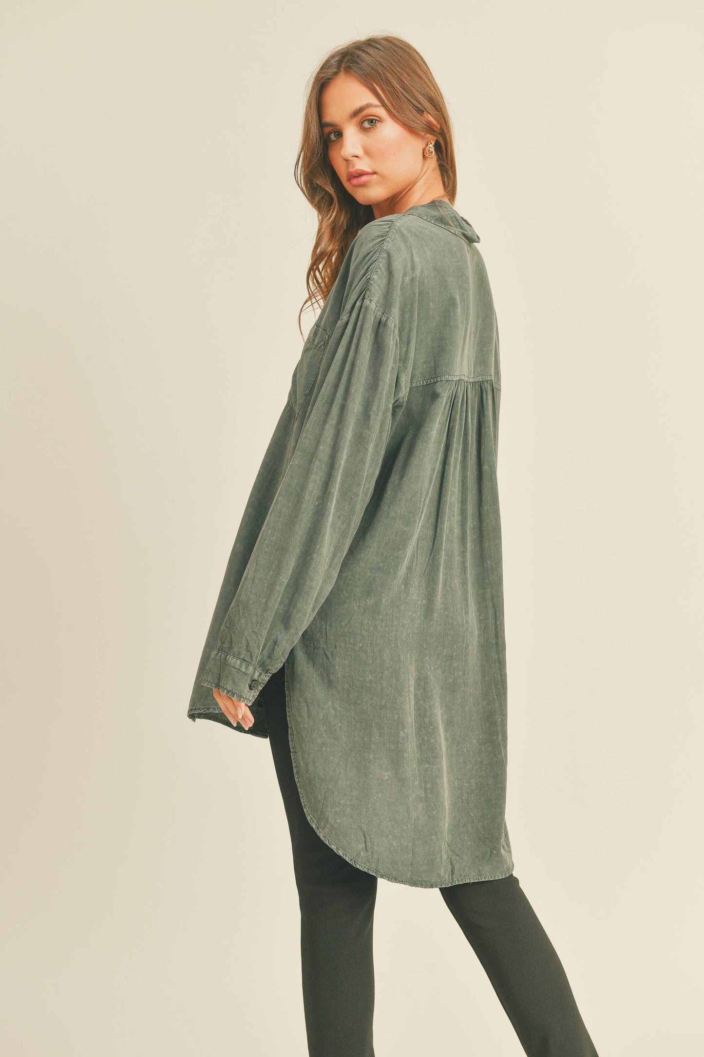 MMT1627 WASHED BUTTONDOWN LONG SHIRTS: WHITE / L