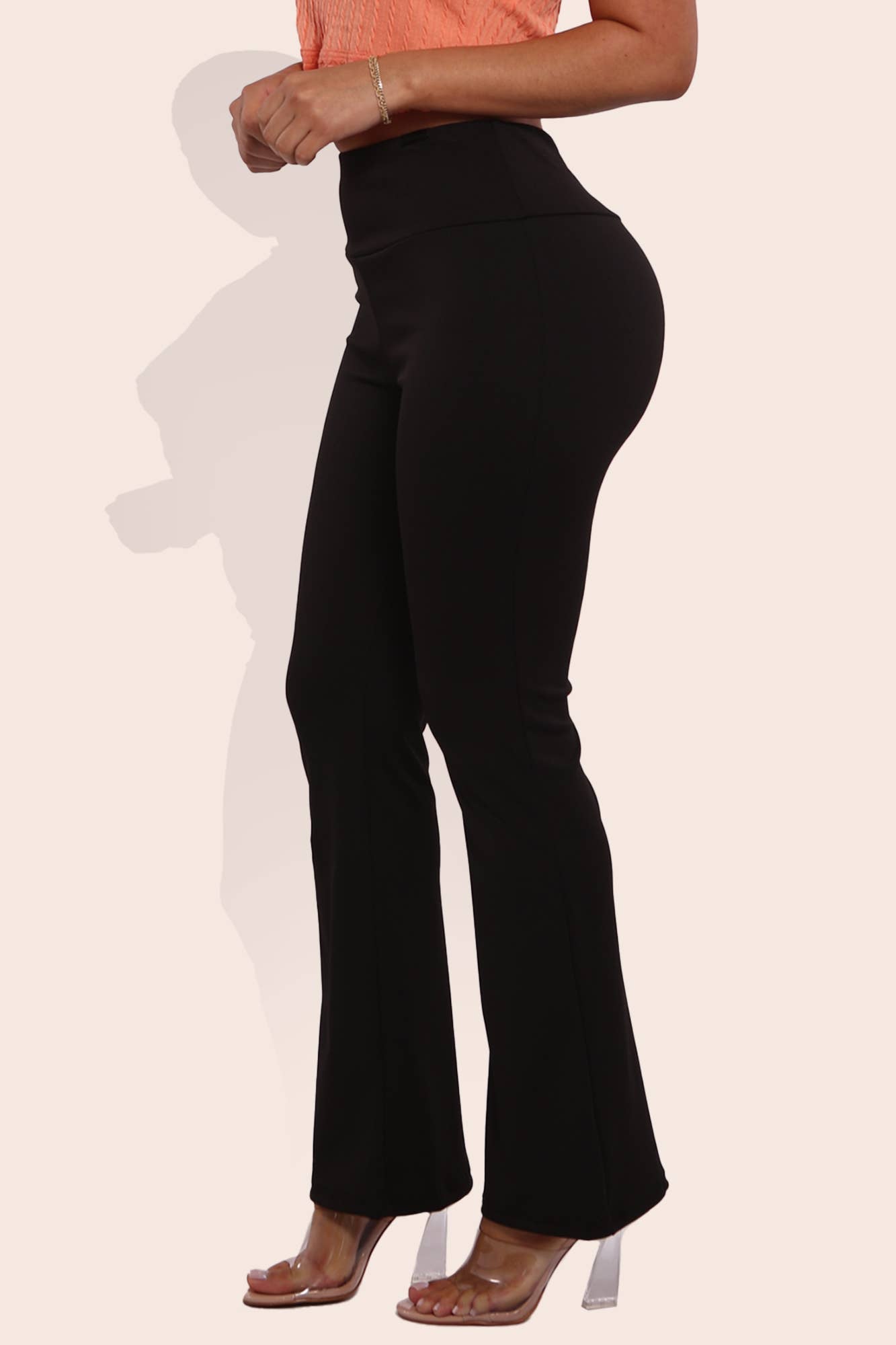 Womens Tummy Control Stretch Knit Flare Pants