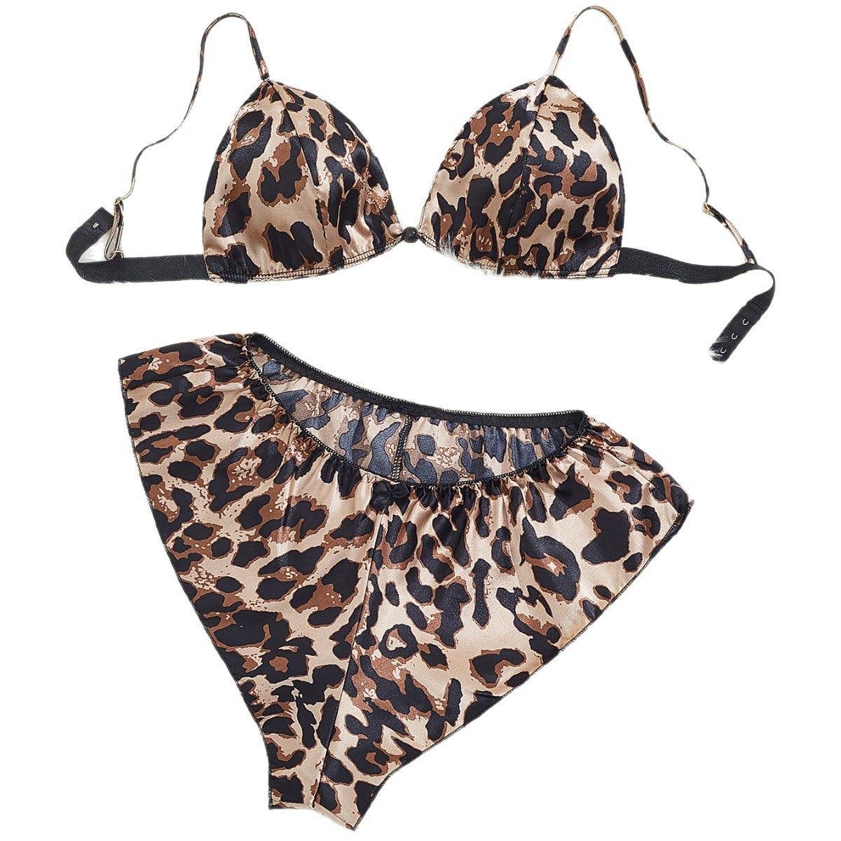 Leopard Print Tie Front Bralette Set