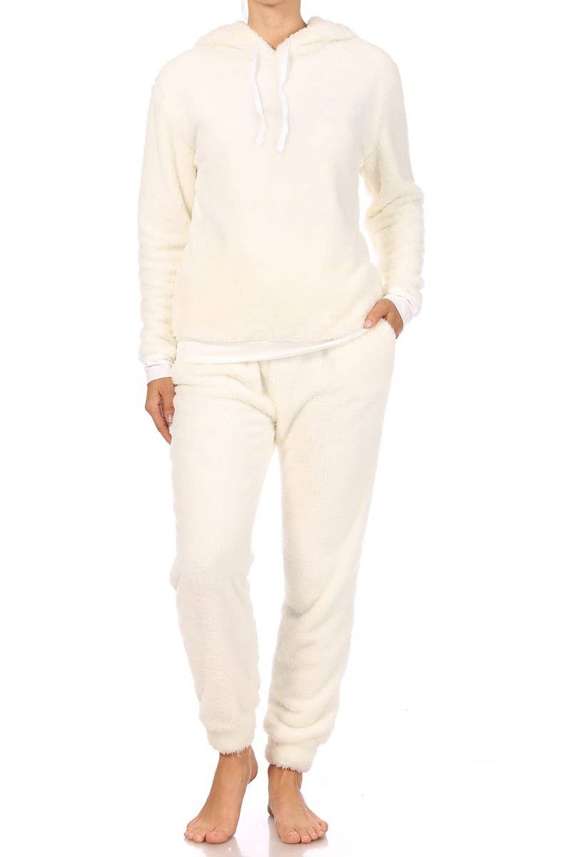 Womens 2-Piece Double Side Pullover Hoodie + Joggers Set: Gray / S