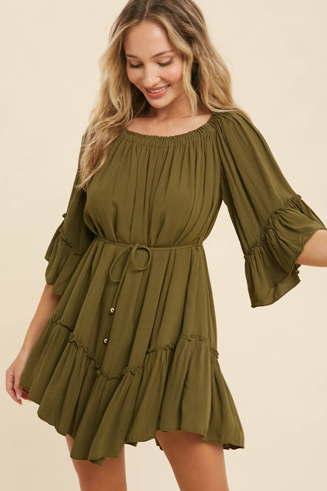 RUFFLED SOLID BOHO DRESS: ORCHID / M