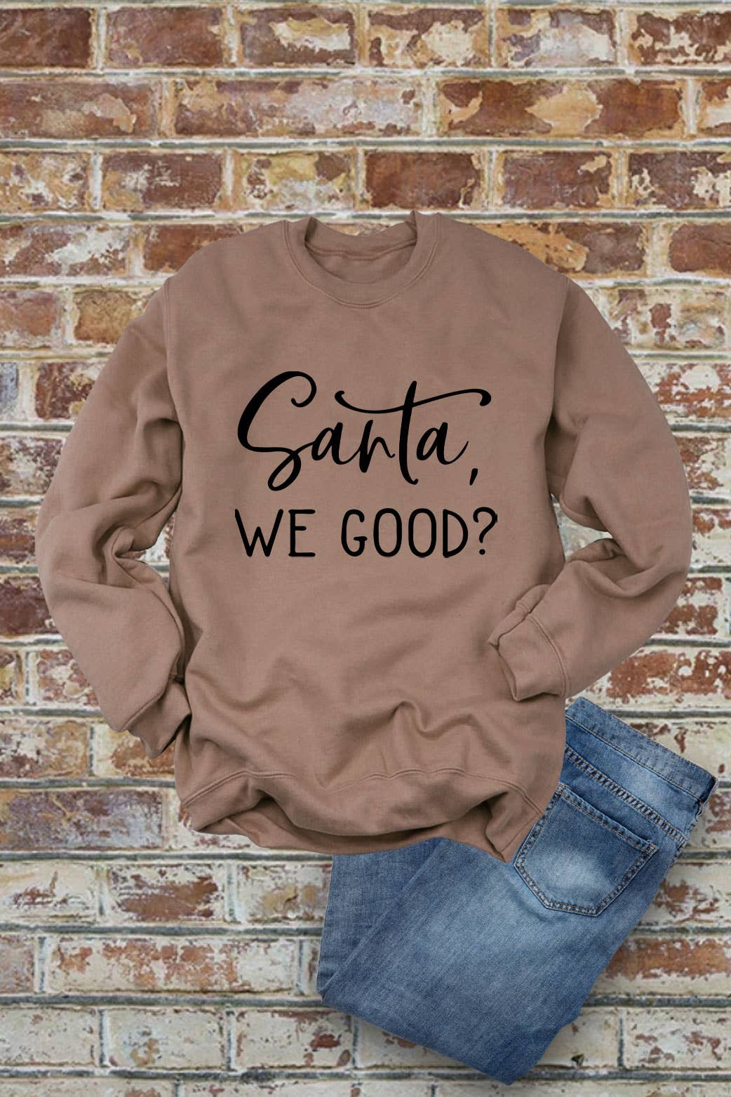 Santa, We Good?, Christmas, Unisex Cotton Fleece Sweatshirt: White/Red / S