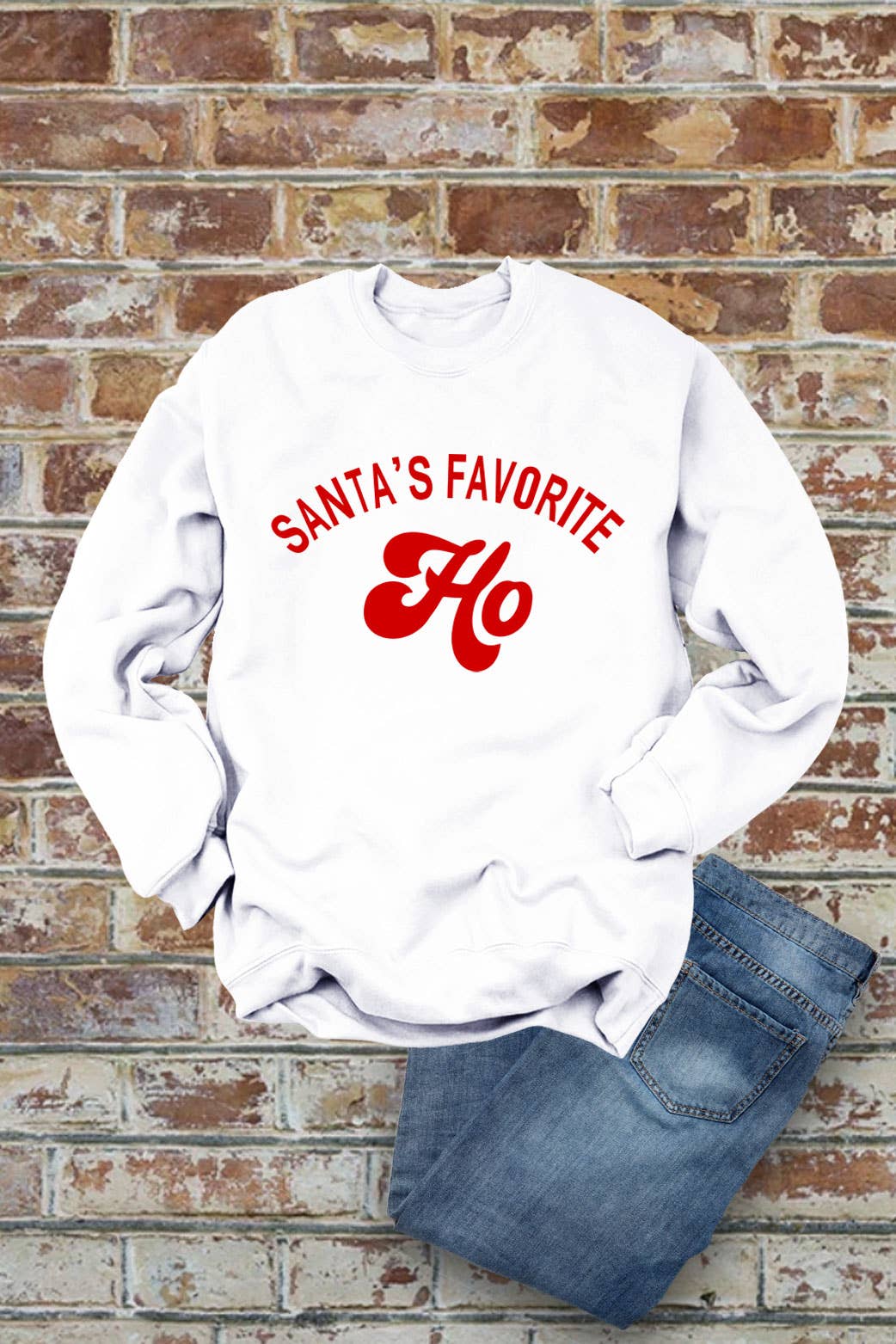 Santa's Favorite HO, Christmas, Unisex Crew-Neck FLEECE Sweatshirt: Black/Red / L