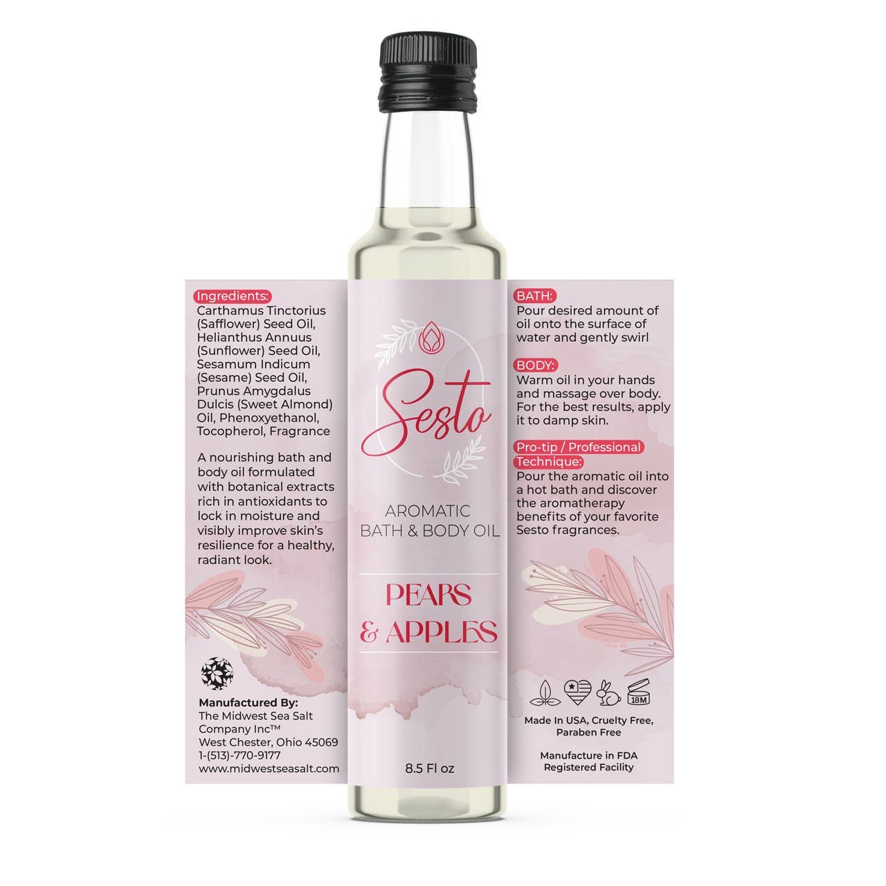 Sesto Aromatic Bath & Massage Oil - Pears & Apples - 8.5oz