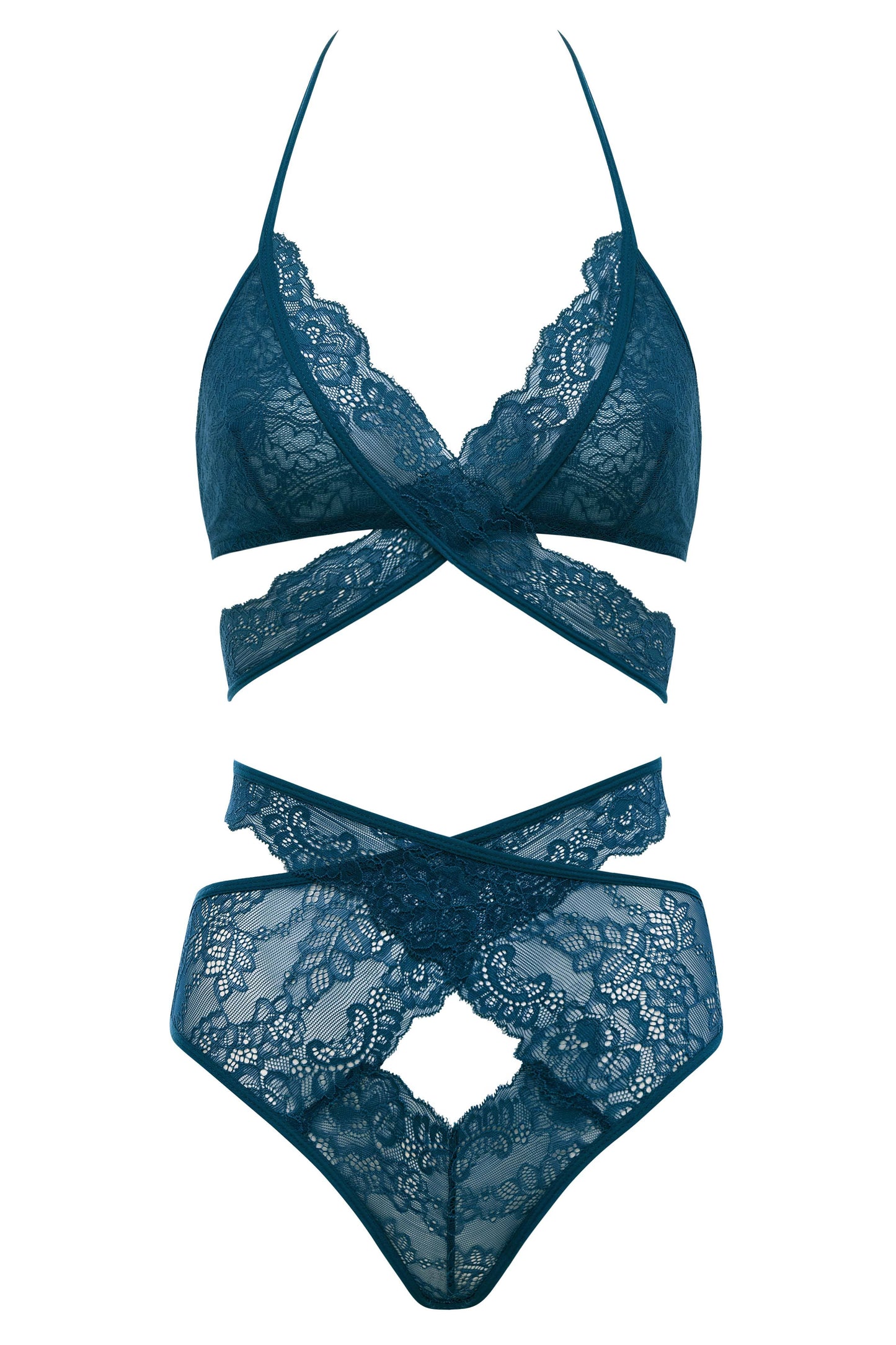 CHARLENA LACE BRA SET: Blue Coral / S/M