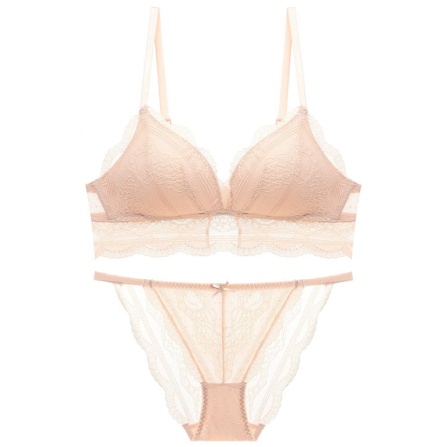 Solid Color Triangle Cup Lace Bralette Set