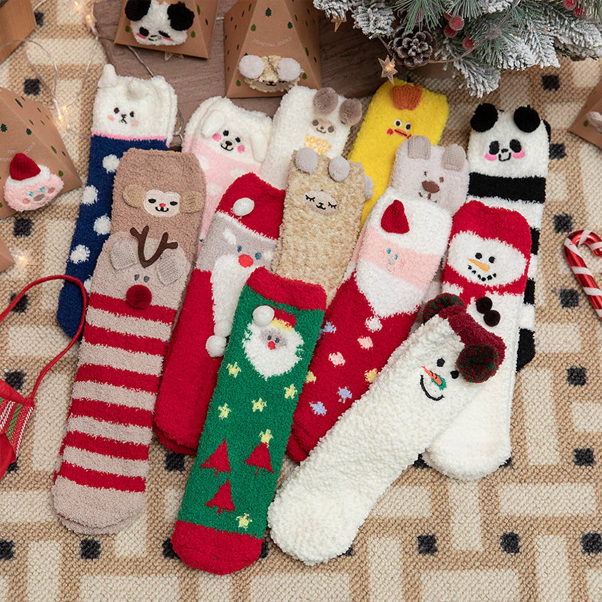 SANTA CLAUS FUZZY CHRISTMAS SOCKS GIFTS FOR WOMEN_CWMS0766