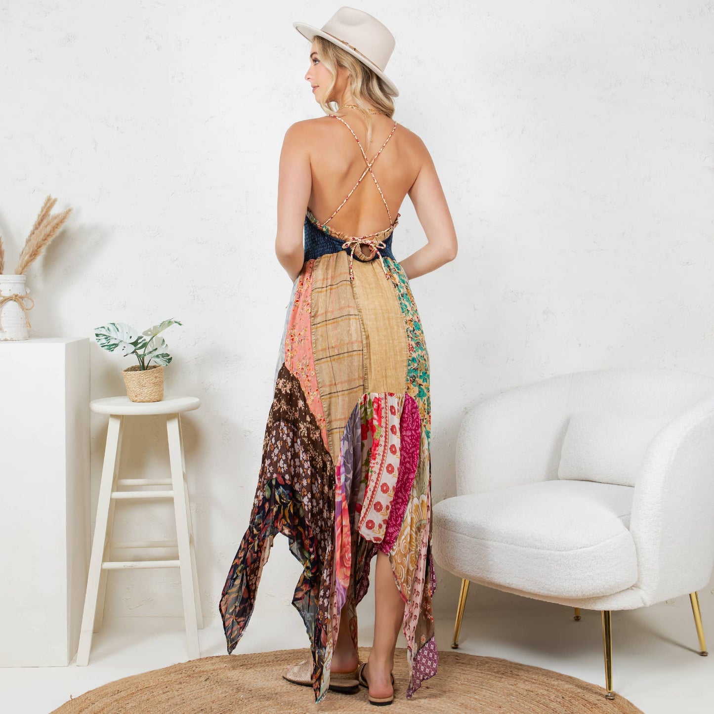 Preorder: Handkerchief Hem Mid-Length Dress with Patches NEW