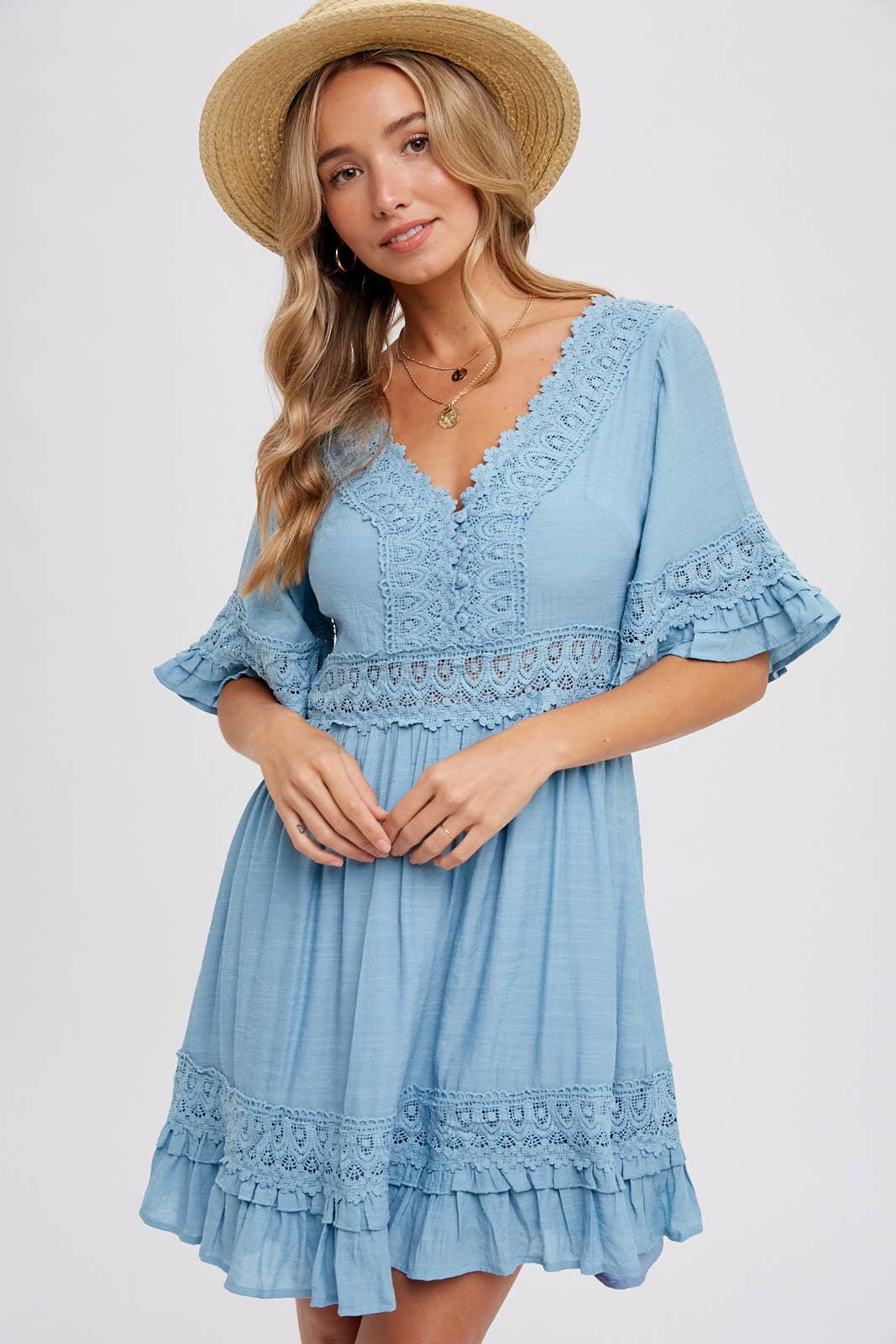 V-NECK LACE DRESS - Open Back with Tie Detail