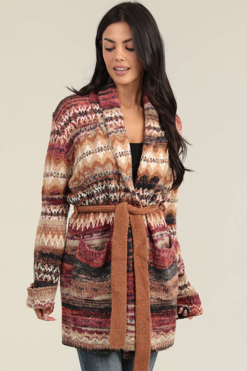 XHS94-ASIS COZY KNIT CARDIGAN SWEATER WITH TIE WAIST AND POC