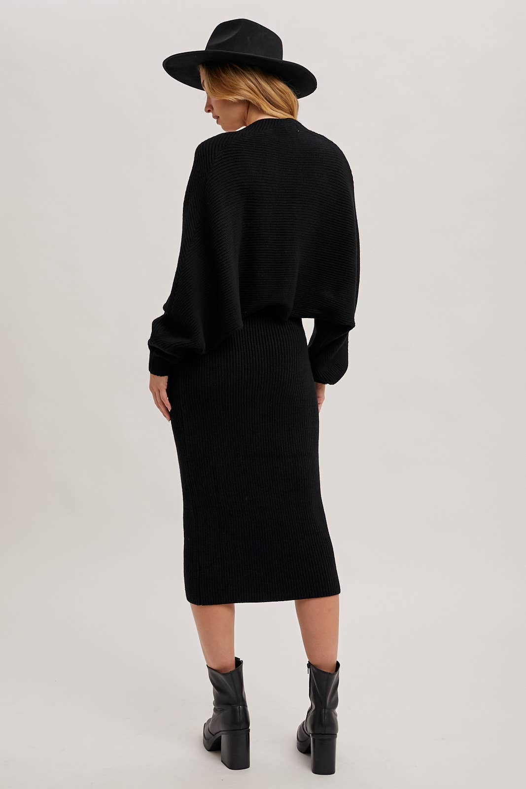 V-NECK KNIT MIDI DRESS AND KNIT SHRUG SET