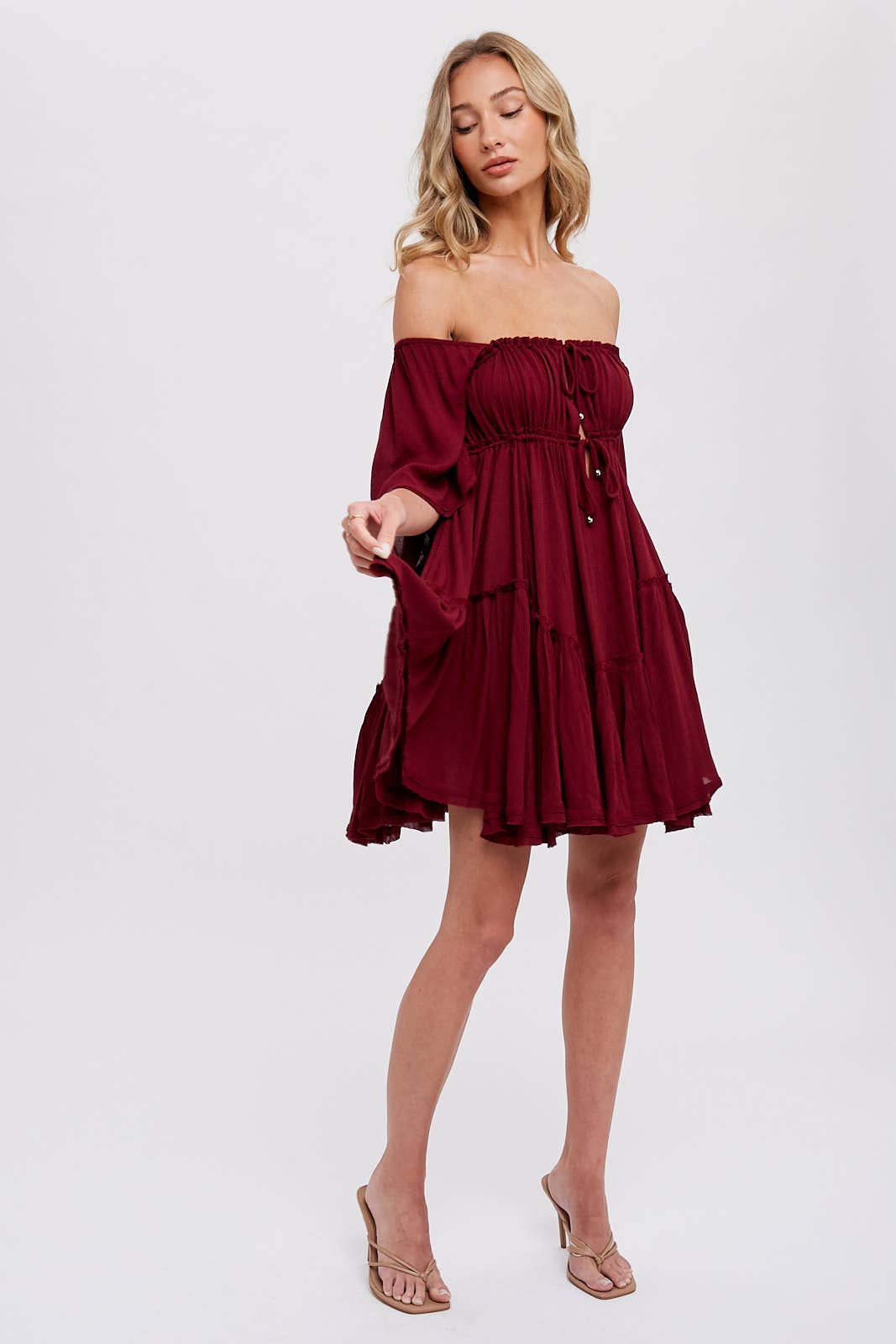 RUFFLE HEM RUCHED MINI DRESS