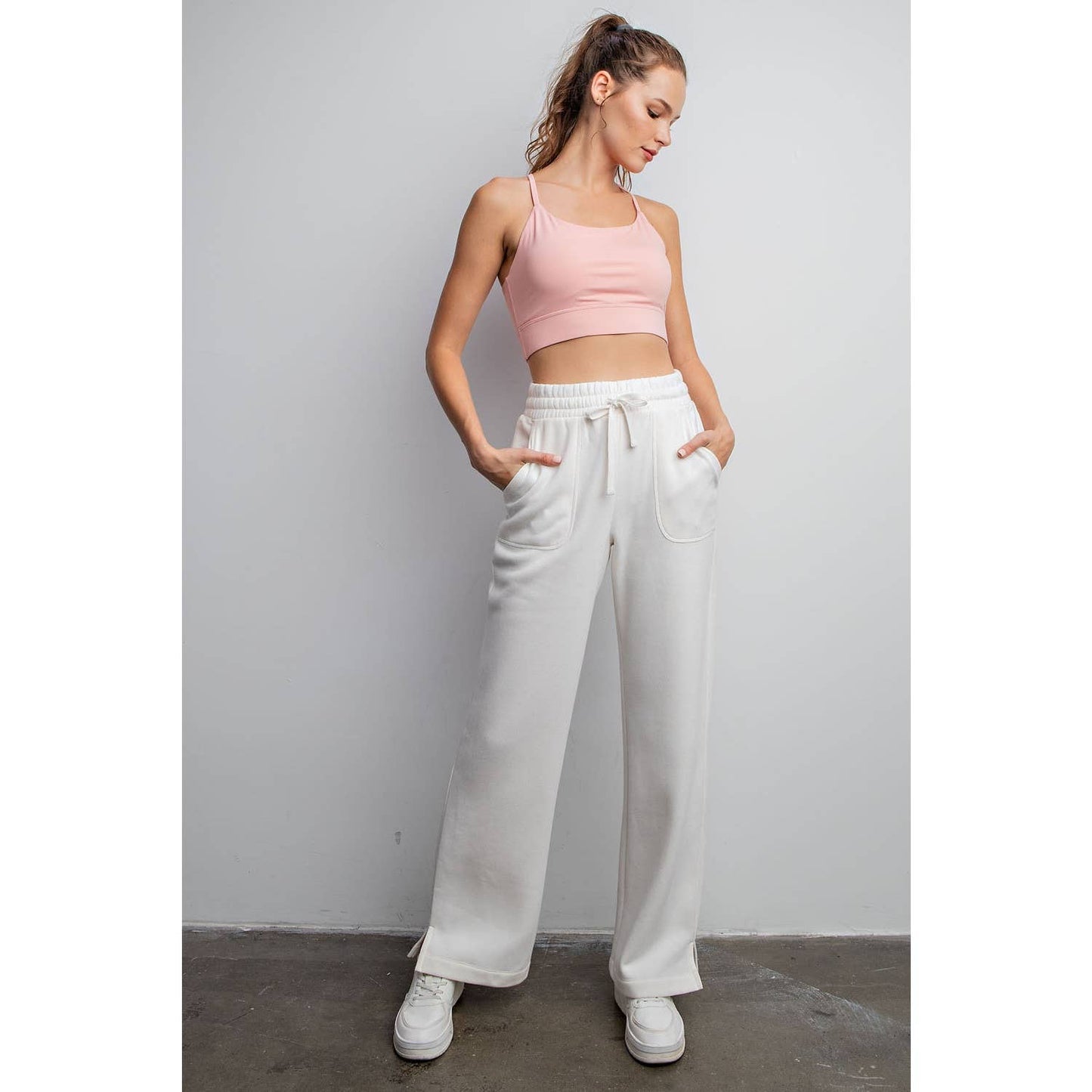 FRENCH TERRY STRAIGHT LEG PANTS: Charcoal / M