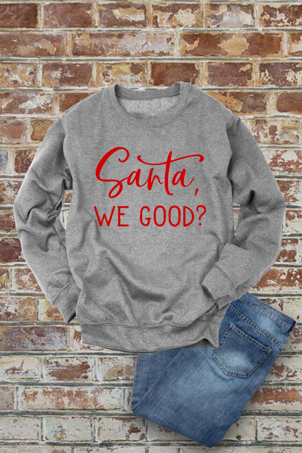Santa, We Good?, Christmas, Unisex Cotton Fleece Sweatshirt: White/Red / L