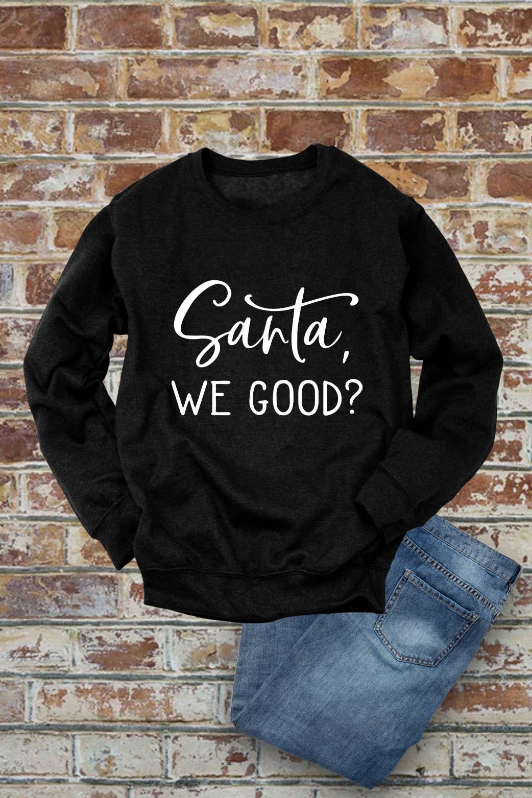 Santa, We Good?, Christmas, Unisex Cotton Fleece Sweatshirt: White/Red / L