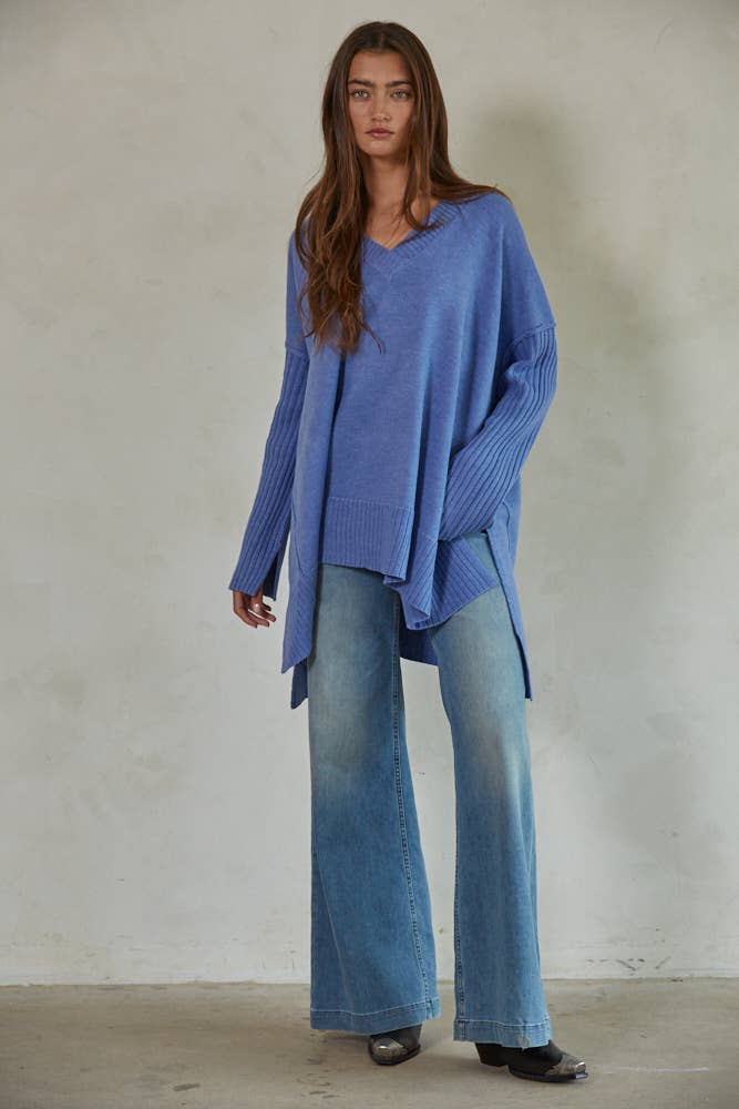 W1545 | Knit Sweater Polyester V-Neck Long Sleeve Pullover