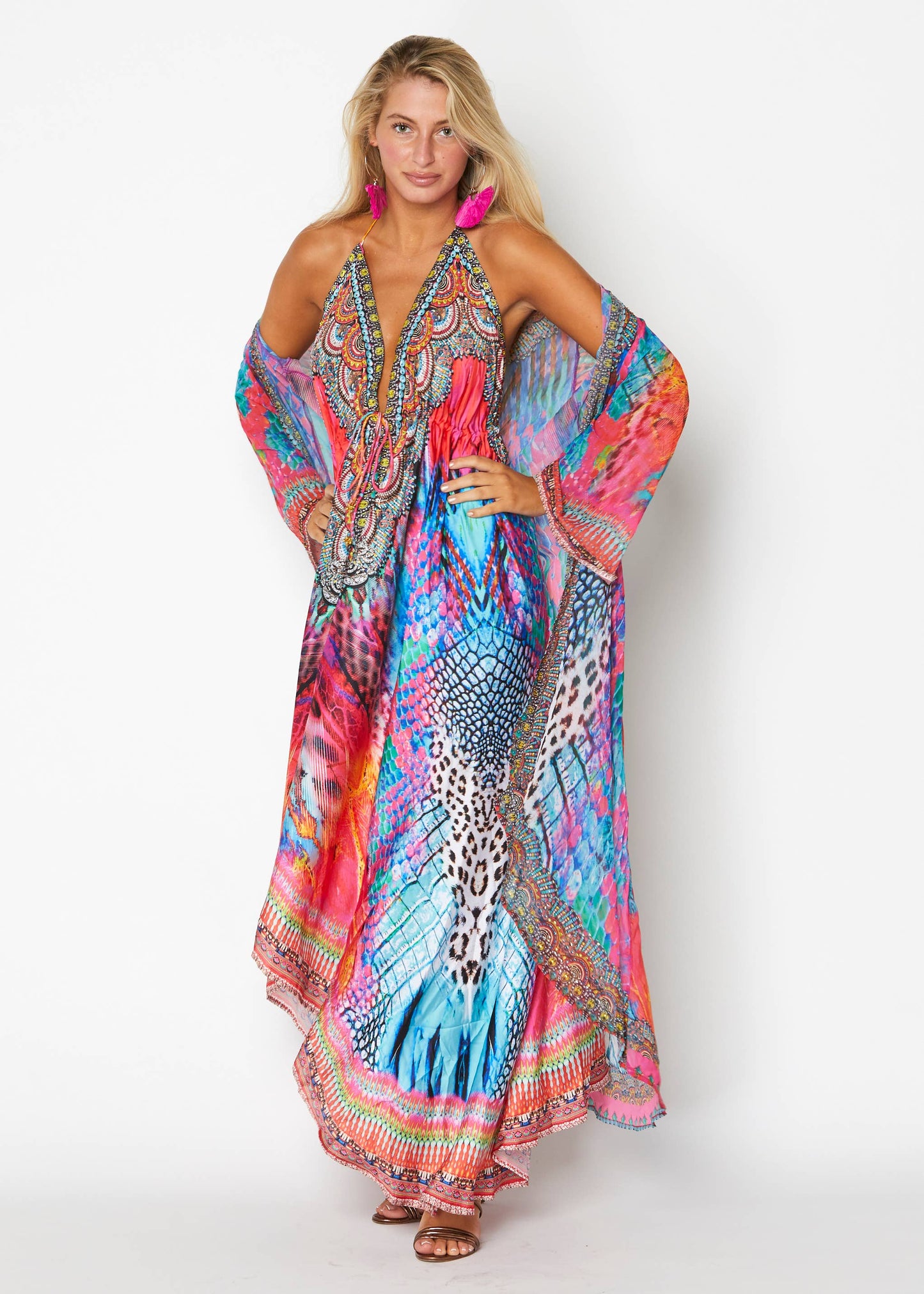 645 Multi color Hawaii Halter Dress