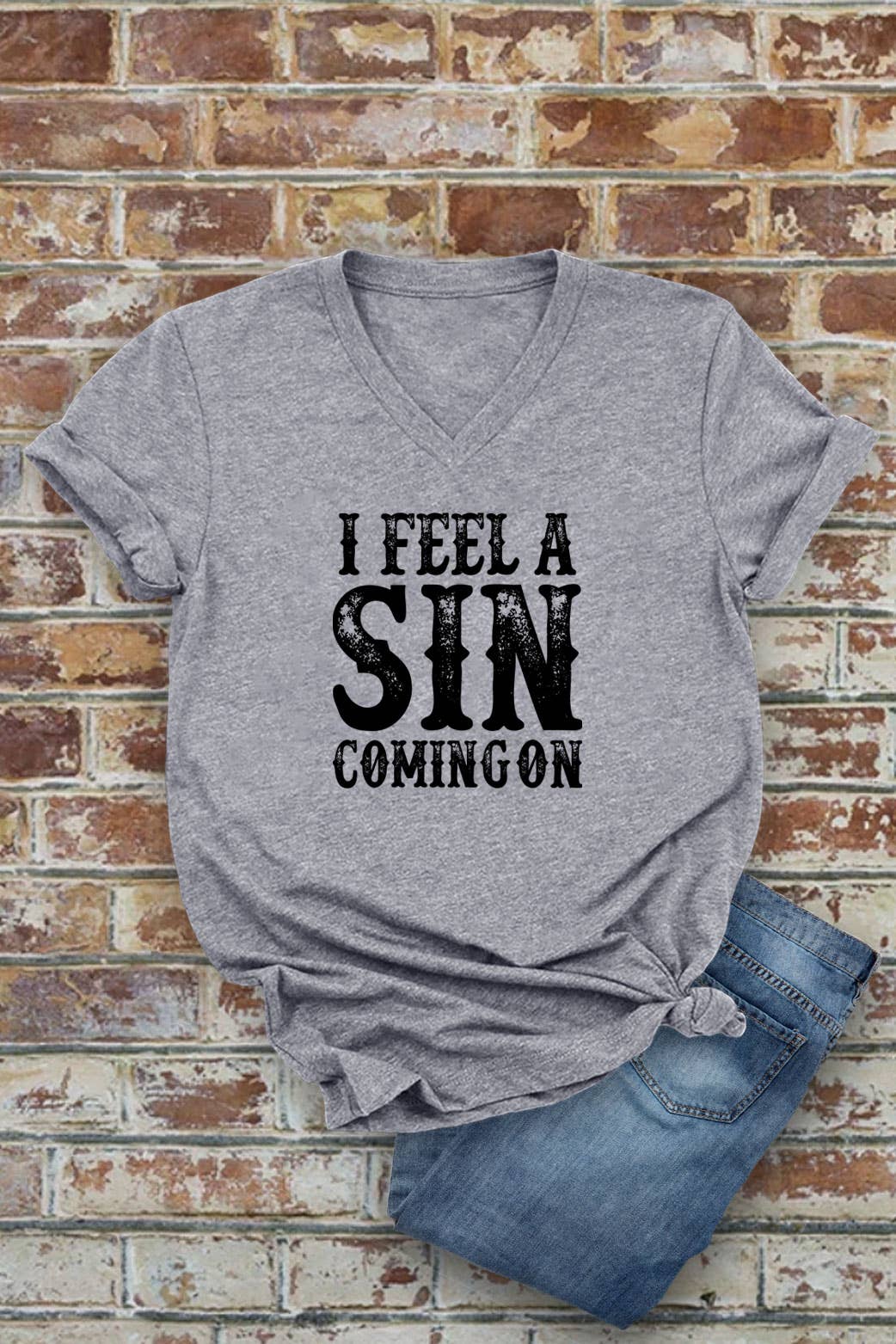 I Feel a SIN Coming On, Unisex Short Sleeve V Neck T-Shirt