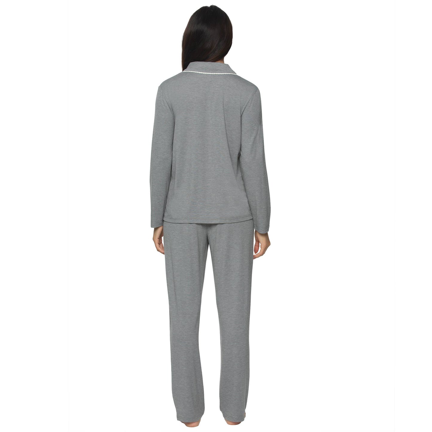 Jessie Stretch Jersey Long Sleeve & Pants PJ Set - Heather S