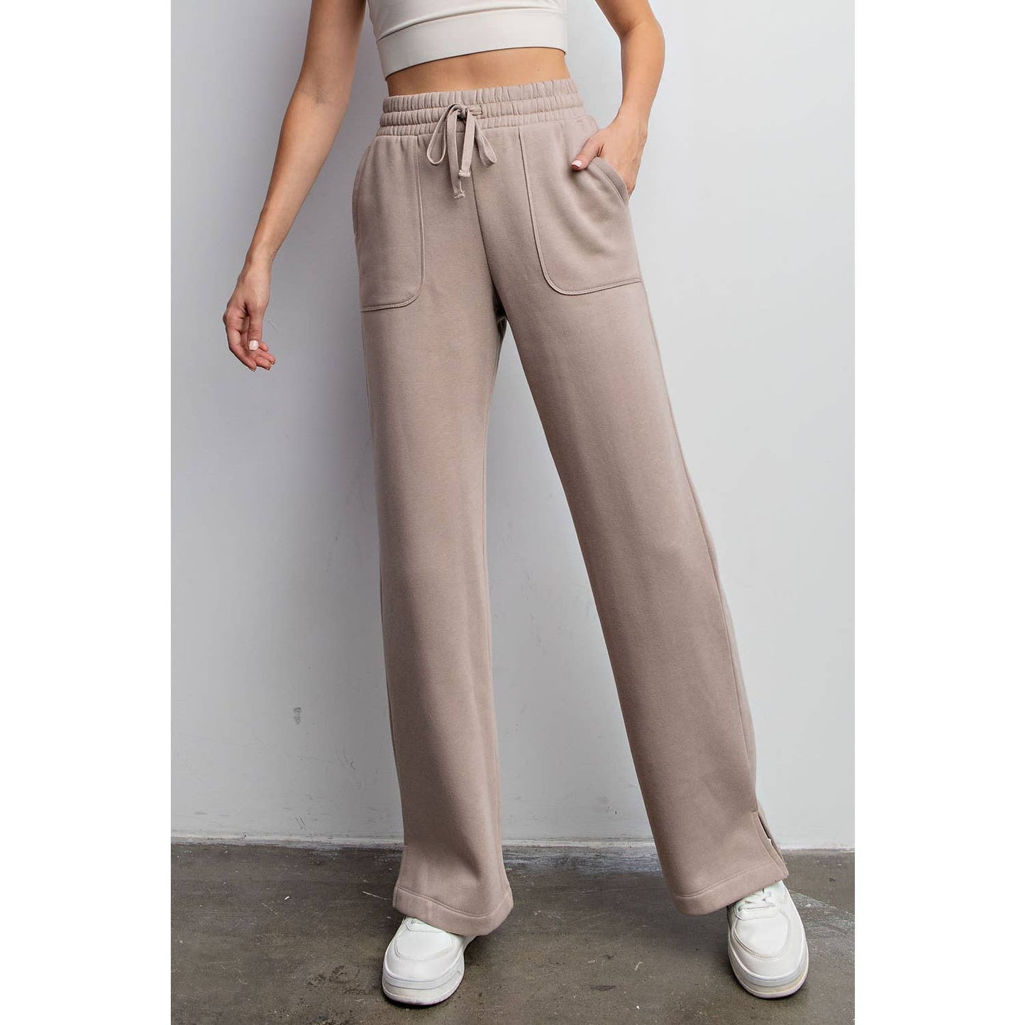 FRENCH TERRY STRAIGHT LEG PANTS: Charcoal / M