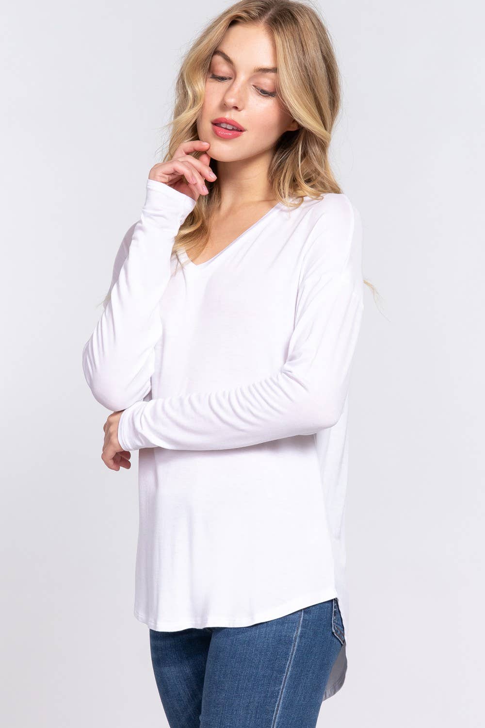 Long Dolman Sleeve V-neck Rayon Span Jersey Top
