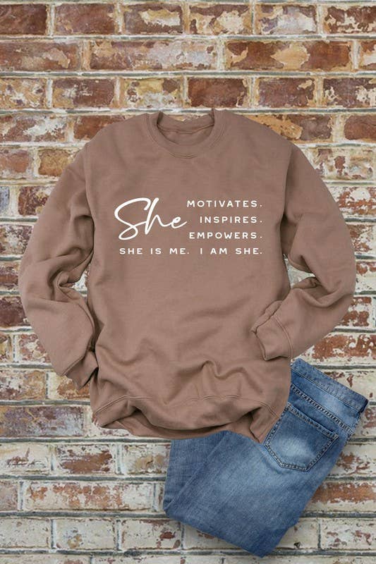 She Motivates, (XXL) Inspires,Empowers,She Is Me, I Am She, PLUS Unisex Crewneck Fleece Sweatshirts: Black / XXL