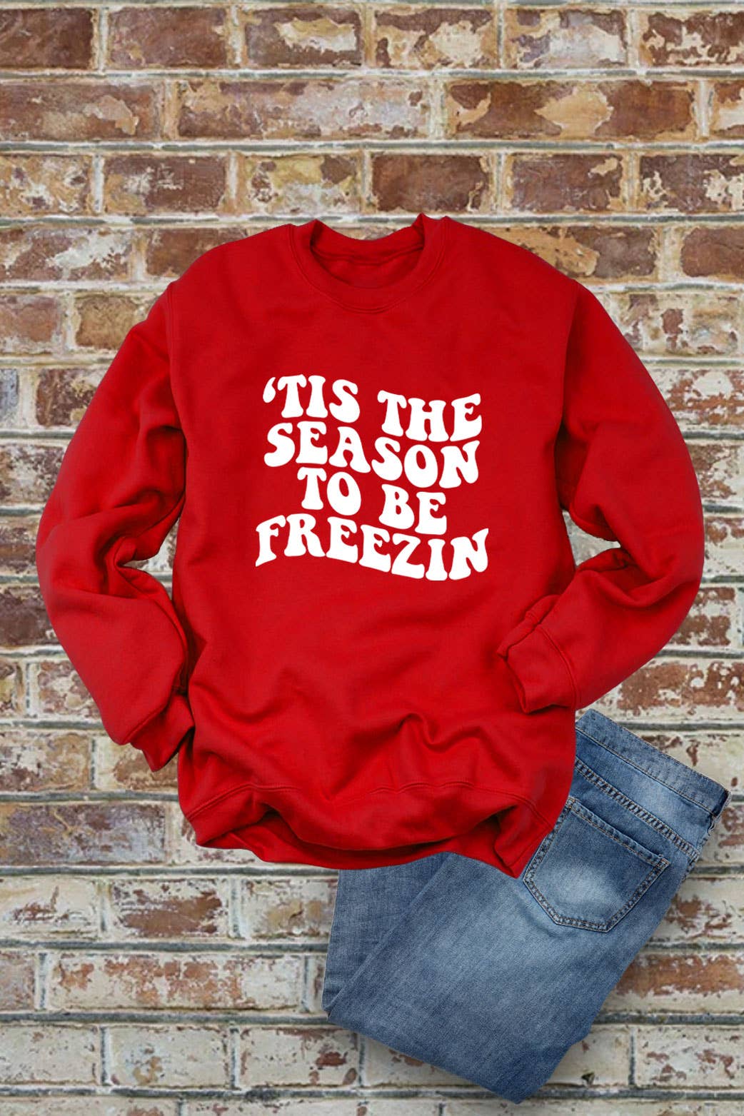 Tis the Season to be Freezin, Christmas, PLUS FLEECE Unisex Crew-Neck Sweatshirt: D ROSE/WHITE / XL