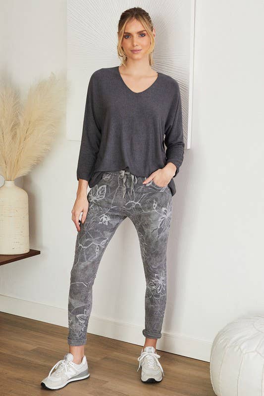 TROPICAL FLORA PRINT CRINKLE JOGGERS (6175-CORDFLORAL)