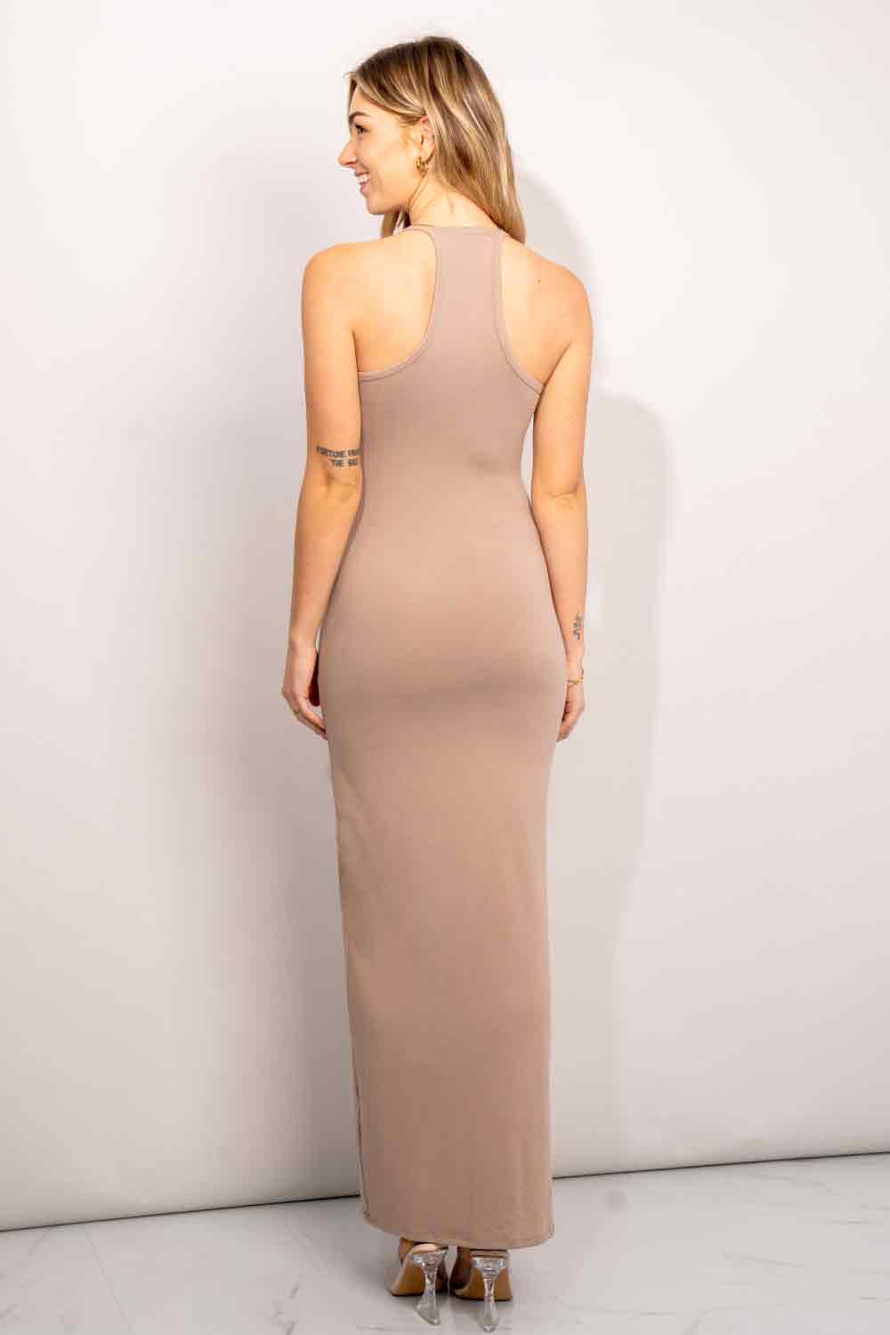 Zenana Racerback V-Neck Maxi Dress: Ash Mocha / L