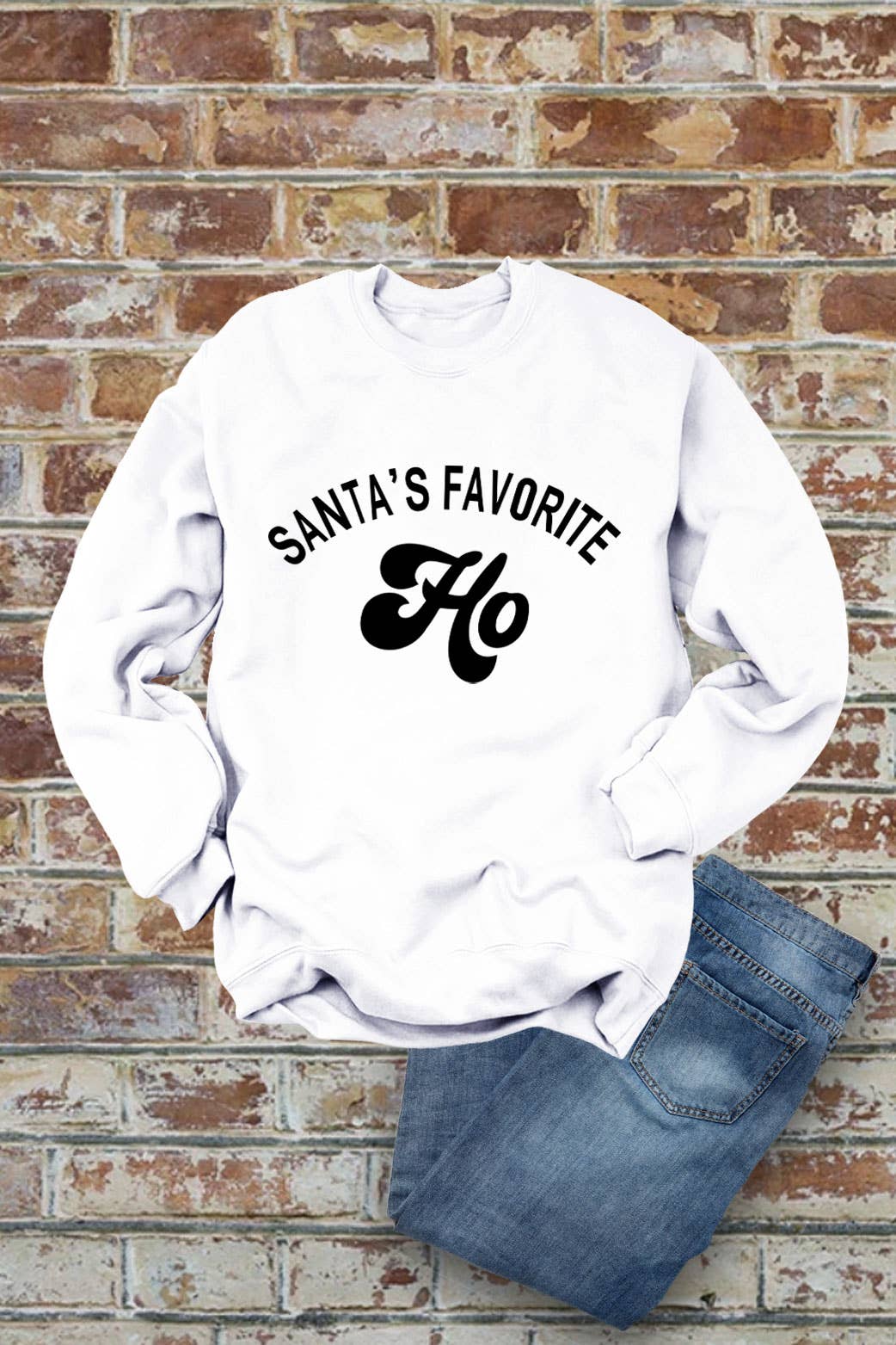 Santa's Favorite HO, Christmas, Unisex Crew-Neck FLEECE Sweatshirt: Black/Red / L