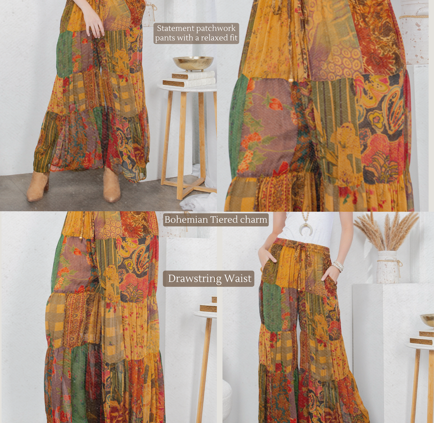 Retro Revival: Long Flared Patchwork Pants
